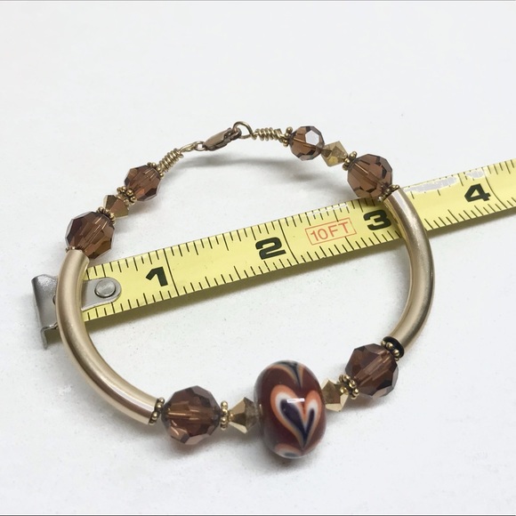 🆕 Handmade bracelet - brown, gold with heart 3" - Picture 4 of 6